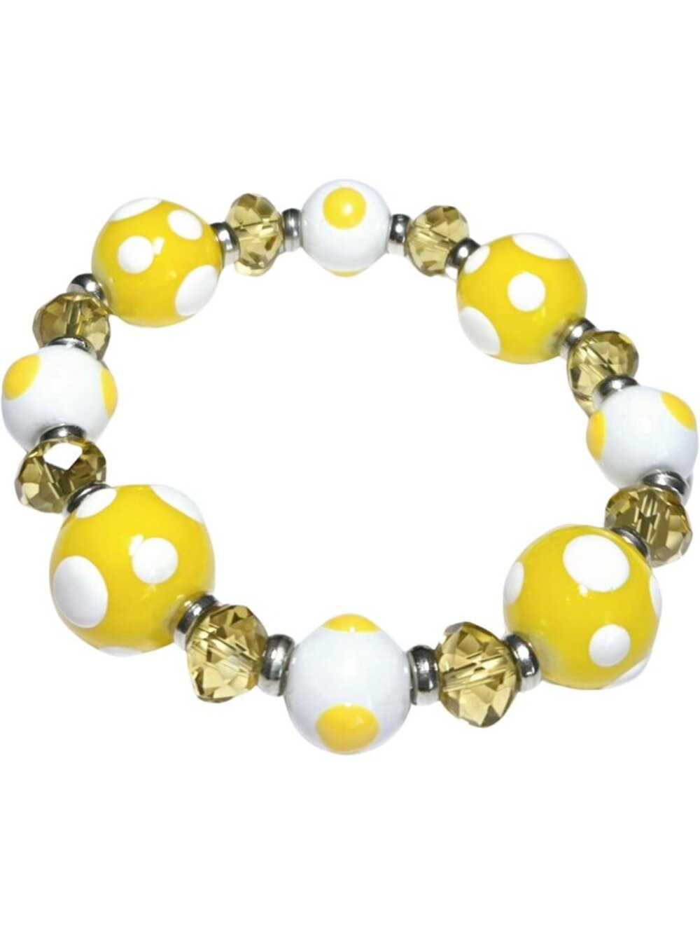 Polka Dot Glass Beaded Stretch Bracelet - Perfect Gift for Her, Yellow, 1 pc